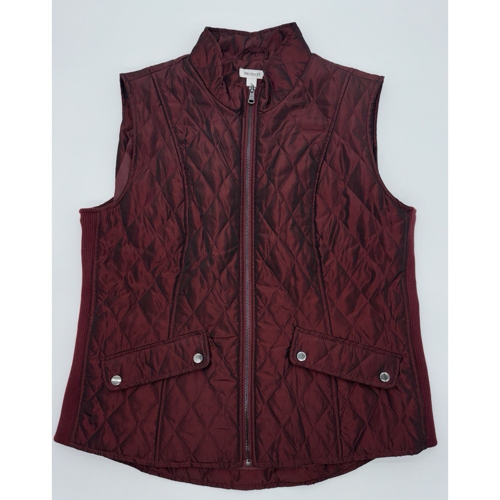 WESTPORT Iridescent Red Quilted Insulated Vest Zip Front Snap Pockets Women's L‎